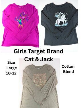 Target Cat & Jack Girls Long Sleeve Graphic T-Shirts Size Large 10-12 (SKU:181G)
